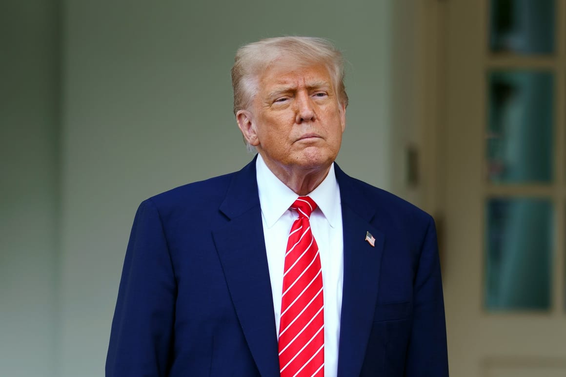 US President Trump speaks with reporters outside Oval Office